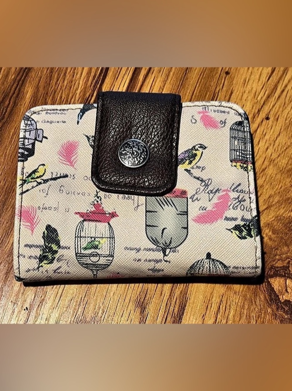 Printed Wallet in Cream & Brown